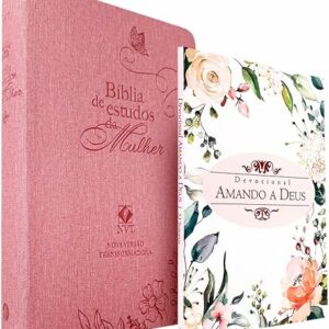 Kit Bíblia de Estudos da Mulher NVT Rosa Flores + Devocional Amando a Deus Flores