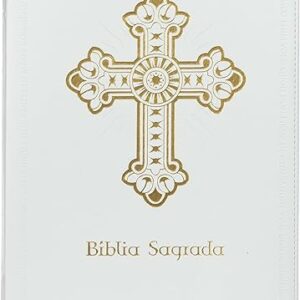 Bíblia Sagrada Católica, Letra Grande, Cruz, Couro-soft branca, Leitura Perfeita