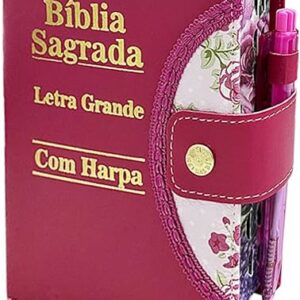 Bíblia Sagrada Letra Grande - Pink - Botão e Caneta Revista e Corrigida
