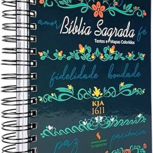 Bíblia de Anotações King James Atualizada | Textos Coloridos | Capa Dura Espiral - Verde com Flores